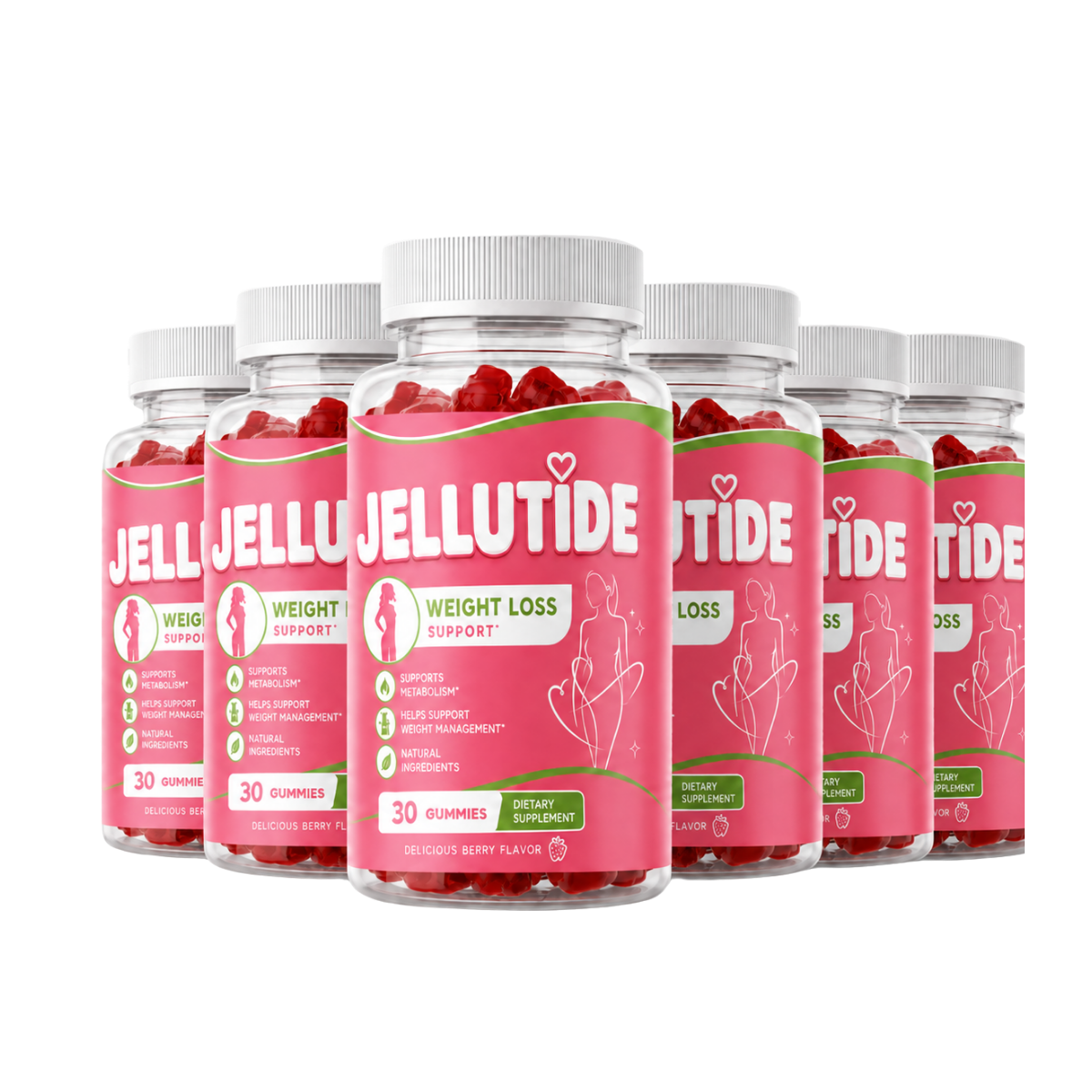 Six bottles of Jellutide berry gummies